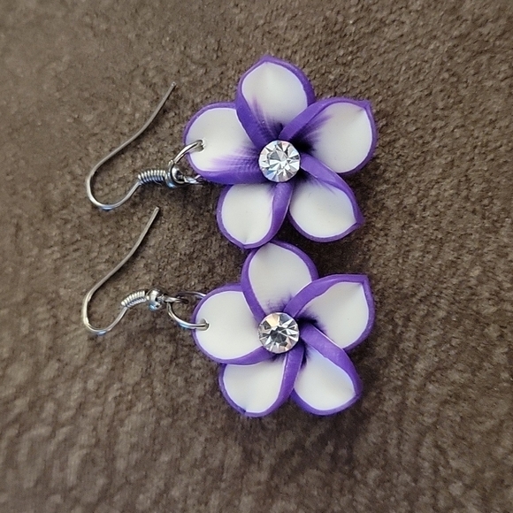 3/$30 Hawaiian Polymer Clay Purple Flower Fairycore Dangle Hook Earrings - Picture 2 of 4